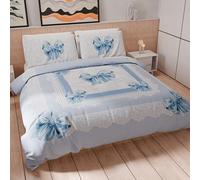 PETTI Artigiani Italiani - Set Copripiumino Matrimoniale Maxi 260x220 cm (2 Federe 75x50 cm Incluse), Parure Copripiumino Microfibra con Stampa Digitale Fiocco Celeste - Made in Italy