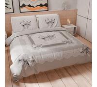 PETTI Artigiani Italiani - Set Copripiumino Matrimoniale Maxi 260x220 cm (2 Federe 75x50 cm Incluse), Parure Copripiumino Microfibra con Stampa Digitale Fiocco Grigio - Made in Italy