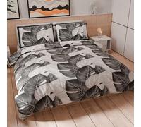 PETTI Artigiani Italiani - Set Copripiumino Matrimoniale Maxi 260x240 cm (2 Federe 50x80 cm Incluse), Parure Copripiumino Microfibra con Stampa Digitale Tropical Nero A - Made in Italy