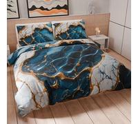 PETTI Artigiani Italiani - Set Copripiumino Matrimoniale Maxi 260x240 cm (2 Federe 50x80 cm Incluse), Parure Copripiumino Microfibra con Stampa Digitale Effetto Marmo Blu - Made in Italy