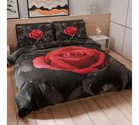 PETTI Artigiani Italiani - Set Copripiumino Matrimoniale Maxi 260x240 cm (2 Federe 50x80 cm Incluse), Parure Copripiumino Microfibra con Stampa Digitale Black Roses - Made in Italy