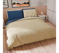 PETTI Artigiani Italiani - Set Copripiumino Matrimoniale Maxi 260x240 cm (2 Federe 63x63 cm Incluse), Parure Copripiumino Morbida Microfibra Tinta Unita Blu Notte - Tortora
