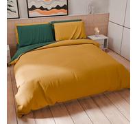 PETTI Artigiani Italiani - Set Copripiumino Matrimoniale Maxi 260x240 cm (2 Federe 63x63 cm Incluse), Parure Copripiumino Morbida Microfibra Tinta Unita Verde Smeraldo - Giallo Ocra