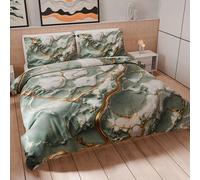 PETTI Artigiani Italiani - Set Copripiumino Matrimoniale Maxi 260x240 cm (2 Federe 63x63 cm Incluse), Parure Copripiumino Microfibra con Stampa Digitale Effetto Marmo Salvia - Made in Italy