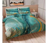PETTI Artigiani Italiani - Set Copripiumino Una piazza e mezza 200x200 cm (1 Federa 50x80 cm Inclusa), Parure Copripiumino Morbida Microfibra con Stampa Digitale - Made in Italy - Marble Verde