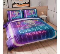 PETTI Artigiani Italiani - Set Copripiumino Una piazza e mezza 200x200 cm (2 Federe 75x50 cm Incluse), Parure Copripiumino Microfibra con Stampa Digitale Gamer - Made in Italy