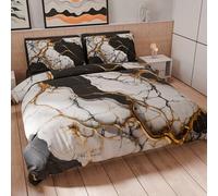 PETTI Artigiani Italiani - Set Copripiumino Una piazza e mezza 200x200 cm (2 Federe 75x50 cm Incluse), Parure Copripiumino Microfibra con Stampa Digitale Effetto Marmo Nero - Made in Italy
