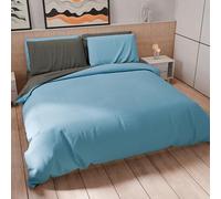 PETTI Artigiani Italiani - Set Copripiumino Una piazza e mezza 200x200 cm (2 Federe 75x50 cm Incluse), Parure Copripiumino Morbida Microfibra Tinta Unita Celeste - Grigio Scuro