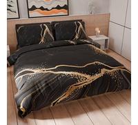 PETTI Artigiani Italiani - Set Copripiumino Una piazza e mezza 200x200 cm (2 Federe 75x50 cm Incluse), Parure Copripiumino Microfibra con Stampa Digitale Marble Nero - Made in Italy