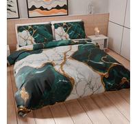 PETTI Artigiani Italiani - Set Copripiumino Una piazza e mezza 200x200 cm (2 Federe 80x80 cm Incluse), Parure Copripiumino Microfibra con Stampa Digitale Effetto Marmo Ottanio - Made in Italy