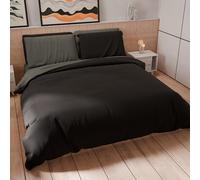 PETTI Artigiani Italiani - Set Copripiumino Una piazza e mezza 200x200 cm (2 Federe 80x80 cm Incluse), Parure Copripiumino Morbida Microfibra Tinta Unita Grigio Scuro - Nero