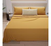 PETTI Artigiani Italiani - Set Lenzuola Cotone Matrimoniali 4 Pezzi, Completo Letto con Lenzuolo Sopra, Lenzuolo Sotto con Angoli Elasticizzati e 2 Federe Lenzuola Giallo