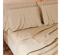 PETTI Artigiani Italiani - Set Lenzuola Cotone Piazza e Mezza Francese 4 Pezzi, Completo Letto con Lenzuolo Sopra, Lenzuolo Sotto con Angoli Elasticizzati e 2 Federe Lenzuola Beige