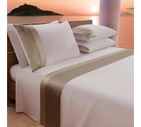 PETTI Artigiani Italiani - Set Lenzuola Letto Matrimoniale con Doppia Balza in Raso 4 Pezzi 180x200 Lenzuola in Percalle di Cotone - Lenzuolo con Angoli, Lenzuolo sopra e 2 Federe, Tortora