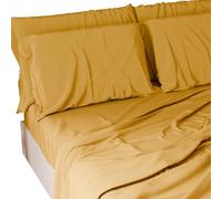 PETTI Artigiani Italiani - Set Lenzuola Matrimoniali 4 Pezzi, Morbide e Traspiranti, Completo Letto con Lenzuolo Sopra, Lenzuolo Sotto con Angoli Elasticizzati e 2 Federe Lenzuola Giallo