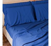 PETTI Artigiani Italiani - Set Lenzuola Matrimoniali 4 Pezzi, Morbide e Traspiranti, Completo Letto con Lenzuolo Sopra, Lenzuolo Sotto con Angoli Elasticizzati e 2 Federe Lenzuola Blu