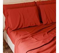 PETTI Artigiani Italiani - Set Lenzuola Matrimoniali 4 Pezzi, Morbide e Traspiranti, Completo Letto con Lenzuolo Sopra, Lenzuolo Sotto con Angoli Elasticizzati e 2 Federe Lenzuola Rosso