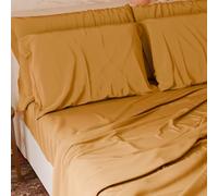 PETTI Artigiani Italiani - Set Lenzuola Matrimoniali Maxi 4 Pezzi, Morbide e Traspiranti, Completo Letto con Lenzuolo Sopra, Lenzuolo Sotto con Angoli Elasticizzati e 2 Federe Lenzuola Giallo Ocra