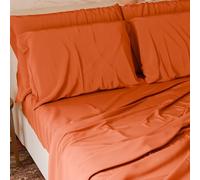 PETTI Artigiani Italiani - Set Lenzuola Matrimoniali Maxi 4 Pezzi, Morbide e Traspiranti, Completo Letto con Lenzuolo Sopra, Lenzuolo Sotto con Angoli Elasticizzati e 2 Federe Lenzuola Arancione