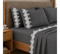 PETTI Artigiani Italiani - Lenzuola Matrimoniali con Merletto, Completo Letto Matrimoniale, Lenzuola Cotone Percalle con Pizzo Grigio 100% Made in Italy