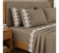 PETTI Artigiani Italiani - Lenzuola Percalle, Lenzuola Matrimoniali con Merletto, Lenzuola Cotone Percalle, Completo Letto Matrimoniale, Lenzuola con Pizzo Tortora 100% Made in Italy