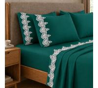 PETTI Artigiani Italiani - Lenzuola Percalle, Lenzuola Matrimoniali con Merletto, Lenzuola Cotone Percalle, Completo Letto Matrimoniale, Lenzuola con Pizzo Verdeacqua 100% Made in Italy