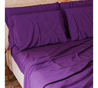 PETTI Artigiani Italiani - Set Lenzuola Piazza e Mezza Francese 4 Pezzi, Morbide e Traspiranti, Completo Letto con Lenzuolo Sopra, Lenzuolo Sotto con Angoli Elasticizzati e 2 Federe Lenzuola Prugna