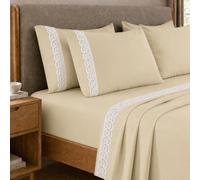 PETTI Artigiani Italiani - Set Lenzuola una Piazza e Mezza Percalle Cotone con Pizzo San Gallo Beige, Completo Letto 3 Pezzi, 100% Made in Italy