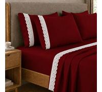 PETTI Artigiani Italiani - Set Lenzuola una Piazza e Mezza Percalle Cotone con Pizzo San Gallo Bordeaux, Completo Letto 3 Pezzi, 100% Made in Italy