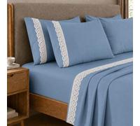 PETTI Artigiani Italiani - Set Lenzuola una Piazza e Mezza Percalle Cotone con Pizzo San Gallo Celeste, Completo Letto 3 Pezzi, 100% Made in Italy