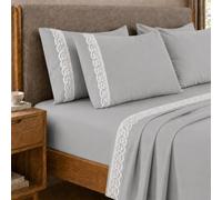 PETTI Artigiani Italiani - Set Lenzuola una Piazza e Mezza Percalle Cotone con Pizzo San Gallo Grigio, Completo Letto 3 Pezzi, 100% Made in Italy