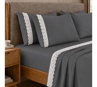 PETTI Artigiani Italiani - Set Lenzuola una Piazza e Mezza Percalle Cotone con Pizzo San Gallo Grigio Fumo, Completo Letto 3 Pezzi, 100% Made in Italy