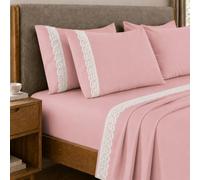 PETTI Artigiani Italiani - Set Lenzuola una Piazza e Mezza Percalle Cotone con Pizzo San Gallo Rosa, Completo Letto 3 Pezzi, 100% Made in Italy