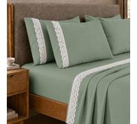 PETTI Artigiani Italiani - Set Lenzuola una Piazza e Mezza Percalle Cotone con Pizzo San Gallo Salvia, Completo Letto 3 Pezzi, 100% Made in Italy