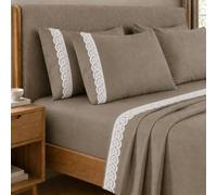 PETTI Artigiani Italiani - Set Lenzuola una Piazza e Mezza Percalle Cotone con Pizzo San Gallo Tortora, Completo Letto 3 Pezzi, 100% Made in Italy