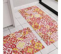 PETTI Artigiani Italiani - Tappeto Cucina, Tappeto Cucina Antiscivolo Lavabile, Passatoia Cucina, Tappeto Runner Cucina, 52x180 cm, Disegno Vietri Rosso, 100% Made in Italy