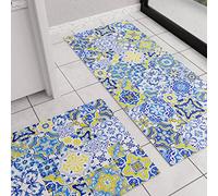 PETTI Artigiani Italiani - Tappeto Cucina, Tappeto Cucina Antiscivolo Lavabile, Passatoia Cucina, Tappeto Runner Cucina, 52x140 cm, Disegno Vietri Blu, 100% Made in Italy