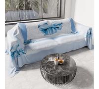 PETTI Artigiani Italiani - Telo Arredo Copridivano Copritutto in Microfibra 260x270 cm, Fantasia Fiocco Celeste | Multiuso per Divani, Copriletto e Copritavolo | Telo Protettivo Lavabile