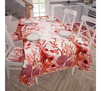 PETTI Artigiani Italiani - Tovaglia Antimacchia Rettangolare Copritavolo Cucina Disegno Corallo Rosso X18 Posti (140x360 cm) 100% Made in Italy