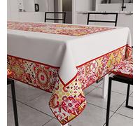 PETTI Artigiani Italiani - Tovaglia Antimacchia Rettangolare Copritavolo Cucina Disegno Geometrico Vietri Rosso X6 Posti (140x180 cm) 100% Made in Italy