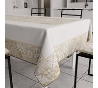PETTI Artigiani Italiani - Tovaglia Antimacchia Rettangolare Copritavolo Cucina Disegno Geometrico Vietri Tortora X24 Posti (140x450 cm) 100% Made in Italy