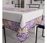 PETTI Artigiani Italiani - Tovaglia Antimacchia Rettangolare Copritavolo Cucina Disegno Geometrico Vietri Viola X12 Posti (140x240 cm) 100% Made in Italy
