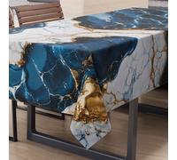 PETTI Artigiani Italiani - Tovaglia Antimacchia Rettangolare Copritavolo Cucina Elegante Effetto Marmo Blu X12 Posti (140x240 cm) 100% Made in Italy