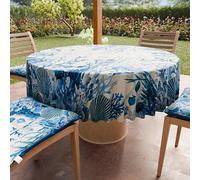 PETTI Artigiani Italiani - Tovaglia Antimacchia Rotonda Microfibra (Diametro Ø 180 cm), Copritavolo Cucina Per Tavola Tonda, Disegno Corallo Blu, 100% Made in Italy