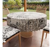 PETTI Artigiani Italiani - Tovaglia Antimacchia Rotonda Microfibra (Diametro Ø 240 cm), Copritavolo Cucina Per Tavola Tonda, Disegno Vietri 02 Nero, 100% Made in Italy