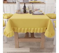 PETTI Artigiani Italiani - Tovaglia con Volant, Tovaglia da Tavola, Tovaglia Cucina Rettangolare con Balza, Tovaglia Copritavolo Tinta Unita in Cotone, X6 Posti (140x180 cm) Giallo