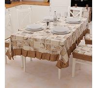 PETTI Artigiani Italiani - Tovaglia, Copritavolo Plastificato con Volant, Copritavola, Copritavolo Esterno Impermeabile in Cotone Disegno Lidia Marrone X6 Posti (140x180 cm) 100% Made in Italy