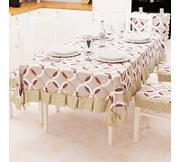 PETTI Artigiani Italiani - Tovaglia, Copritavolo Plastificato con Volant, Copritavola, Copritavolo Esterno Impermeabile in Cotone Disegno Cerchio Beige X12 Posti (140x240 cm) 100% Made in Italy