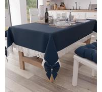 PETTI Artigiani Italiani - Tovaglia, Tovaglia da Tavola, Tovaglia Cucina Rettangolare con Pizzo Sangallo e Fiocchi, Tovaglia Copritavolo Tinta Unita in Cotone, X6 Posti (140x180 cm) Blu Notte