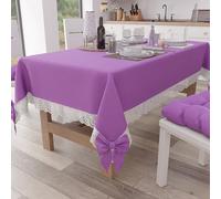 PETTI Artigiani Italiani - Tovaglia, Tovaglia da Tavola, Tovaglia Cucina Rettangolare con Pizzo Sangallo e Fiocchi, Tovaglia Copritavolo Tinta Unita in Cotone, X6 Posti (140x180 cm) Lilla